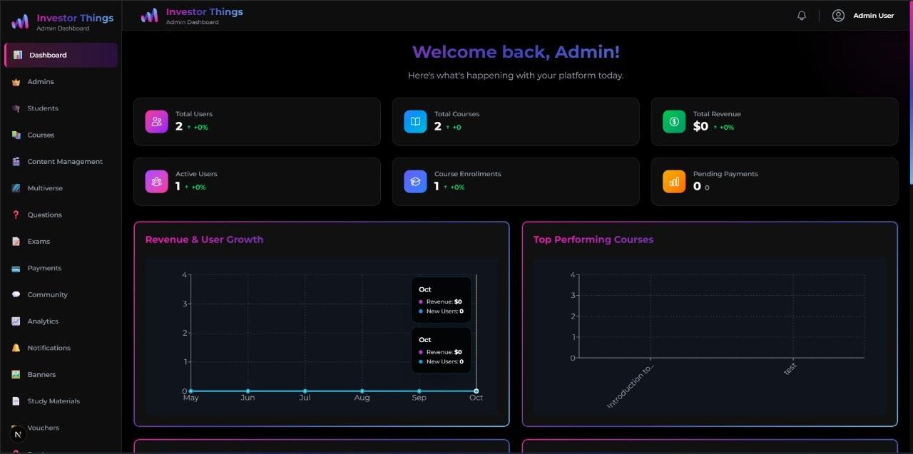 Investor Things Course Platform Dashboard